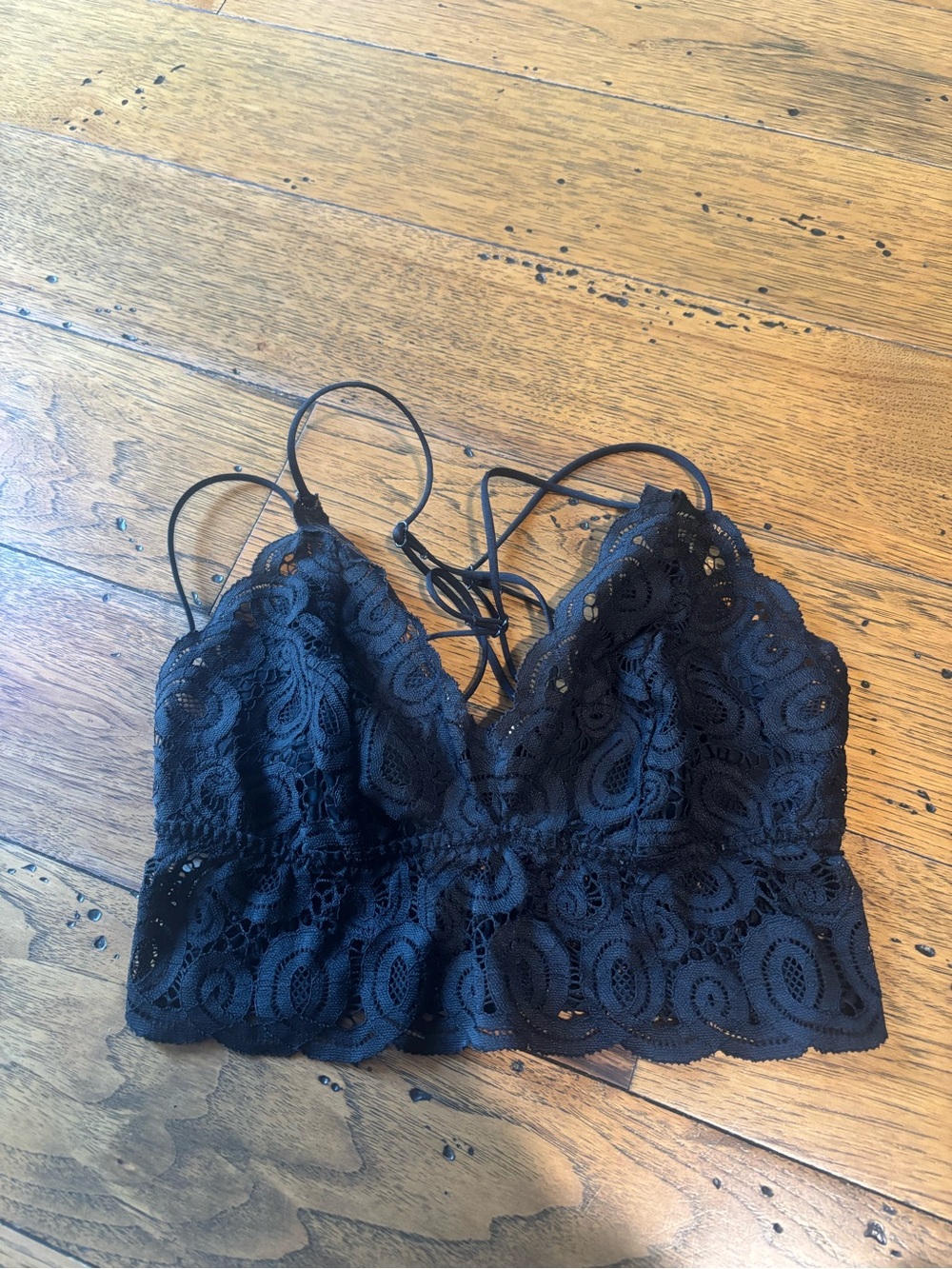 PINK Victoria’s Secret Black Lace Bralette - Scalloped Hem, Strappy Back Size M